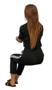 cut out woman with long hair sitting