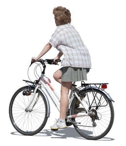 cut out woman in a mini skirt riding a bike