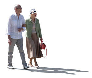 cut out backlit elderly couple walking