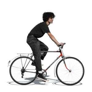 video of a young man riding a bicycle with shadow and alpha channel