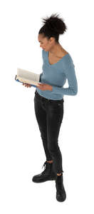 top view of a woman standing and reading