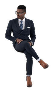 cut out black businessman sitting seen from above
