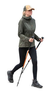 cut out woman with trekking poles hiking