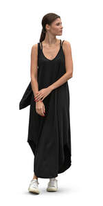 cut out woman in a casual black summer dress standing