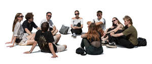cut out group of people sitting on the ground in circle