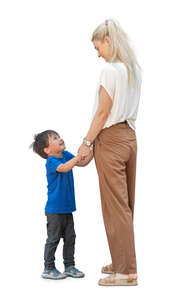 mother and son standing together