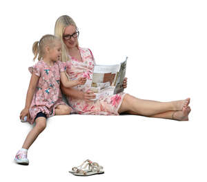 cut out woman lying on a sofa and her daughter sitting by her