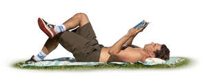 cut out man sunbathing in the park and reading a book