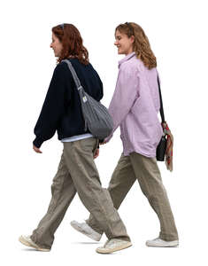 side view of two women walking