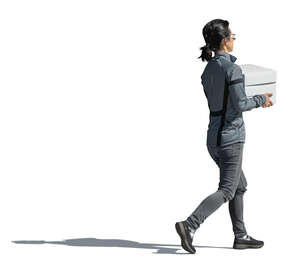 cut out woman walking and carrying a box