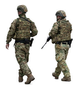 two soldiers in military uniforms walking