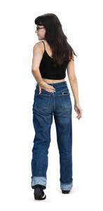 cut out woman walking and looking back