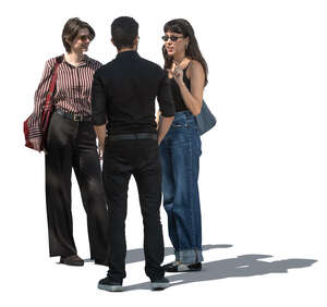 cut out group of three friends standing in partial tree shade