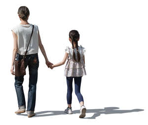 cut out japanese woman walking with her daughter