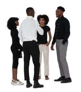 cut out group of black people standing in the office and talking