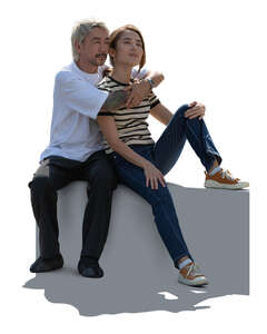cut out backlit asian couple sitting
