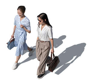 top view of two asian women walking