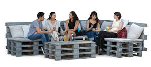 cut out group of people sitting in a hipster cafe with pallet furniture