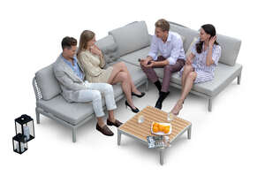 top view of a group of friends relaxing on the sofa