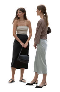 two cut out women at a formal gathering standing