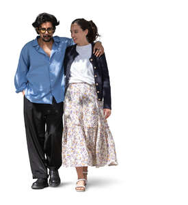 cut out couple in tree shade walking