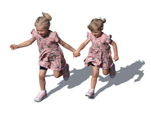 top view of two little girls running