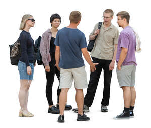 cut out group of young college students standing and talking