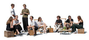 cut out group of people hanging out in a casual style cafe or relaxation area