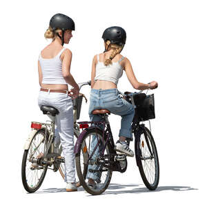 two cut out teenage girls riding bikes