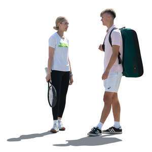 two cut out backlit tennis players meeting and talking