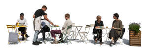 outdoor cafe with people sitting and talking