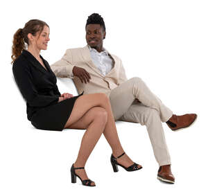 cut out man and woman at a party sitting and talking