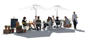 cut out backlit cafe scene with parasols and a waitress
