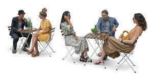 close up view of a cafe with people sitting and talking