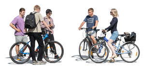 two cut out groups of young people with bikes meeting
