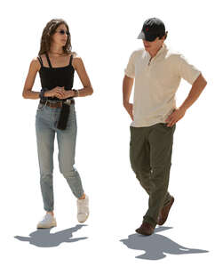 cut out backlit man and woman walking