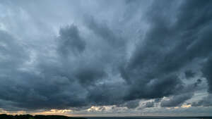 dusk with large grey rain clouds