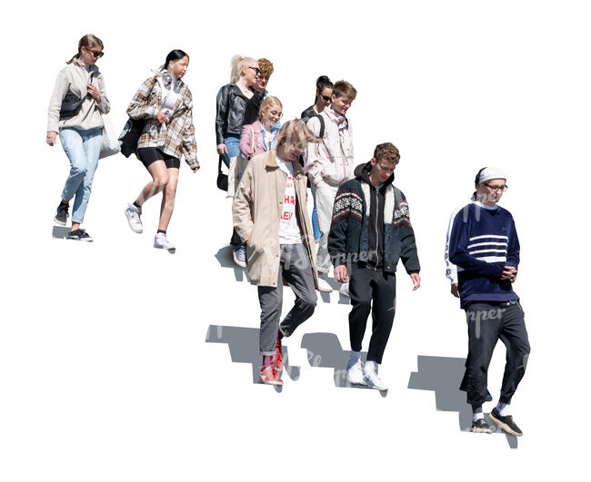 cut out group of teenagers walking down the stairs