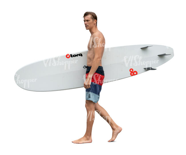 cut out man with a surfboard walking