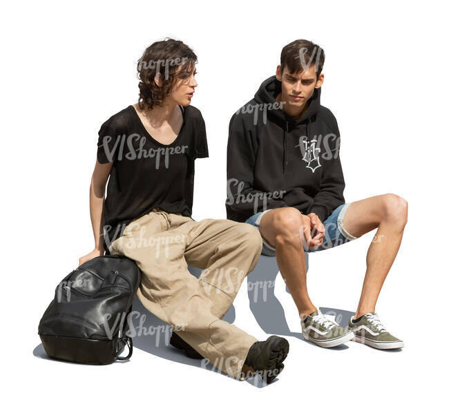 cut out man and woman sitting outside