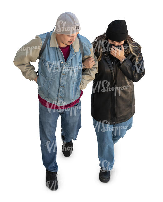 top view of two people walking