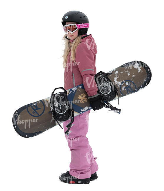 cut out little girl with a snowboard standing