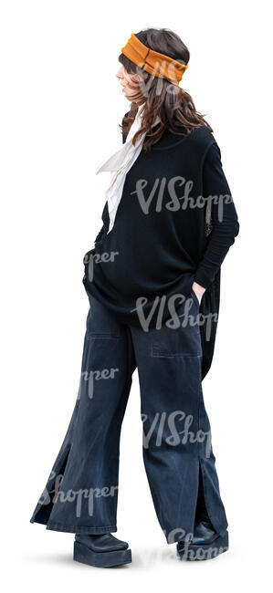 cut out woman with a headband standing