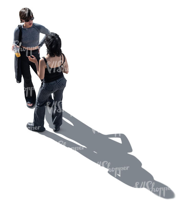 top view of two backlit women standing