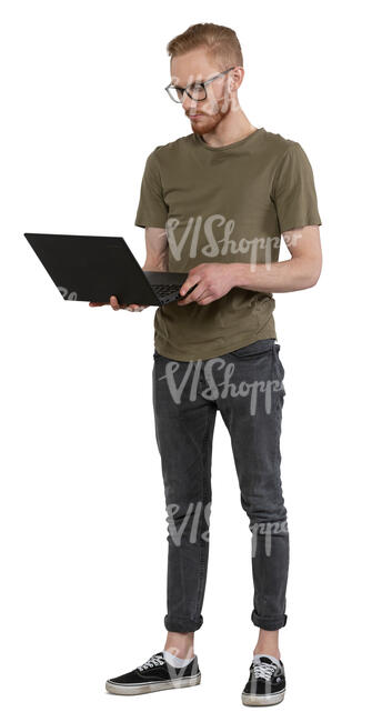 man with a computer standing
