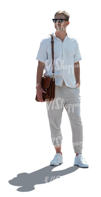cut out backlit man in summer clothes standing