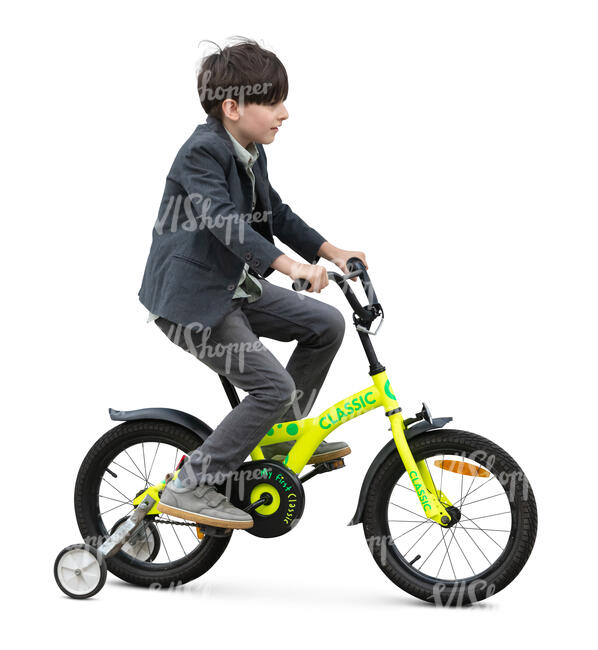boy riding a bike with training wheels