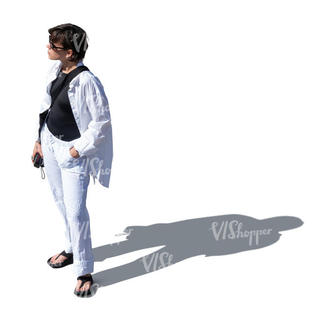 short haired woman standing seen from above