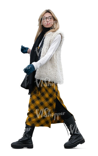 cut out woman walking and looking at the side