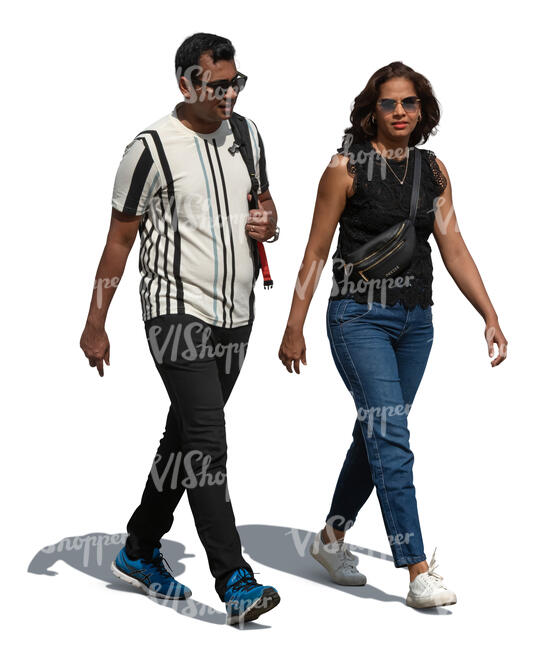 two people walking seen from front angle